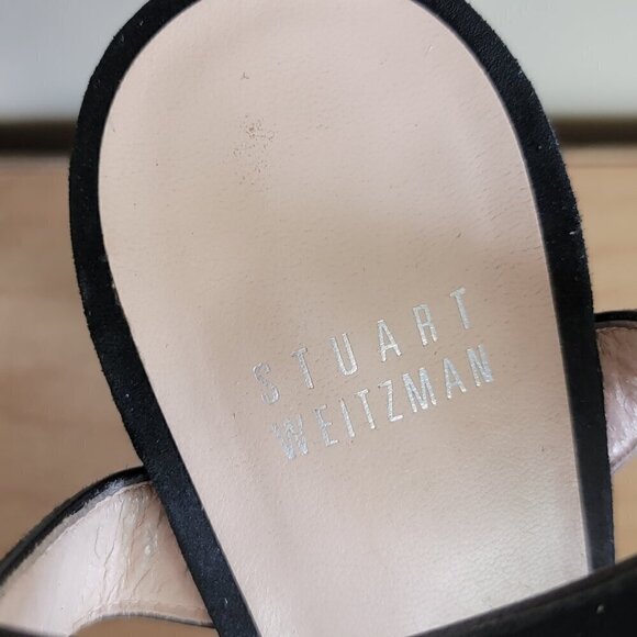 Stuart Weitzman T Strap Black Suede Double Ankle Buckle Strappy Heels Sandals - Picture 13 of 16